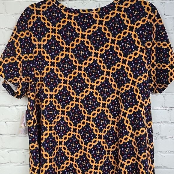 LuLaRoe Carly Jacquard Dress M 10/12 Black Tribal Tile Midi Pocket High Low NWT - Picture 9 of 10